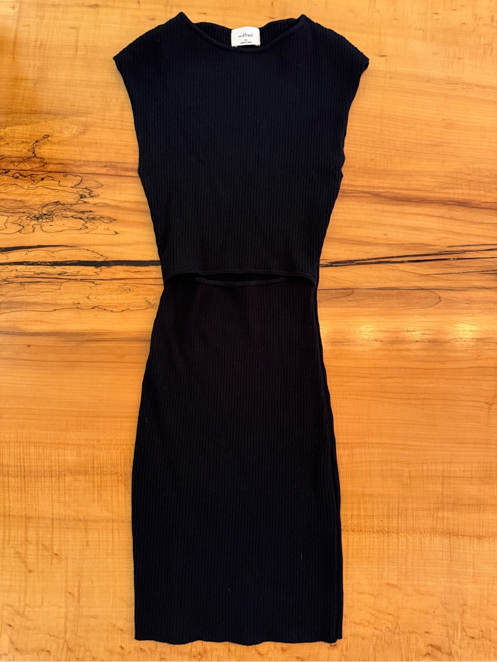Wilfred (Aritzia) Black Ribbed Cutout Midi Dress